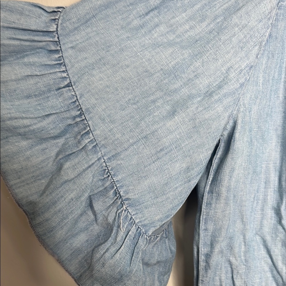 Blue Ruffled Women's Top - Picture 3 of 5
